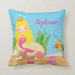 Onder de Zee Cute Blonde Mermaid Custom Name Kussen