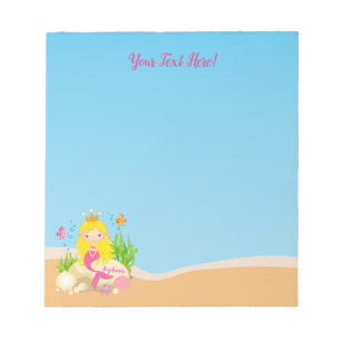 Onder de Zee Cute Blonde Mermaid Custom Name Notitieblok