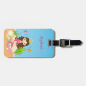 Onder de Zee Cute Brunette Mermaid Custom Name Bagagelabel (Voorkant horizontaal)