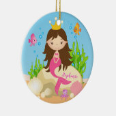 Onder de Zee Cute Brunette Mermaid Custom Name Keramisch Ornament (Rechts)