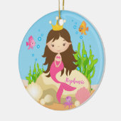 Onder de Zee Cute Brunette Mermaid Custom Name Keramisch Ornament (Links)