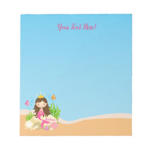 Onder de Zee Cute Brunette Mermaid Custom Name Notitieblok