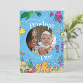 Onder de zee Dieren Cute 1e verjaardag foto Kaart (Staand voorkant)