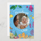 Onder de zee Dieren Cute 1e verjaardag foto Kaart (Voorkant / Achterkant)