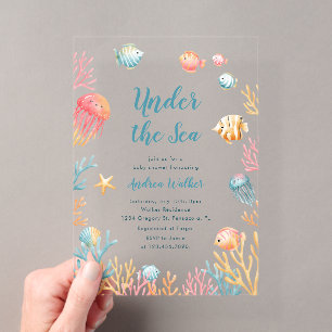 Onder De Zee Dieren Kleurrijke Baby Shower Acryl Uitnodigingen