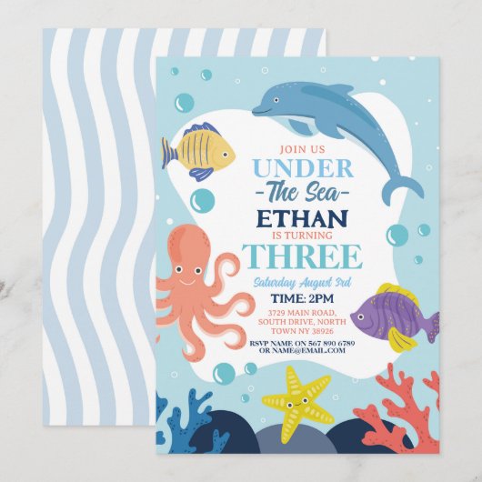 Onder De Zee DRIE Oceaan Dolfijn Octopus 3e Kaart (Voorkant / Achterkant)