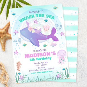 Onder de Zee Feest Walvis Meisje Verjaardag Kaart