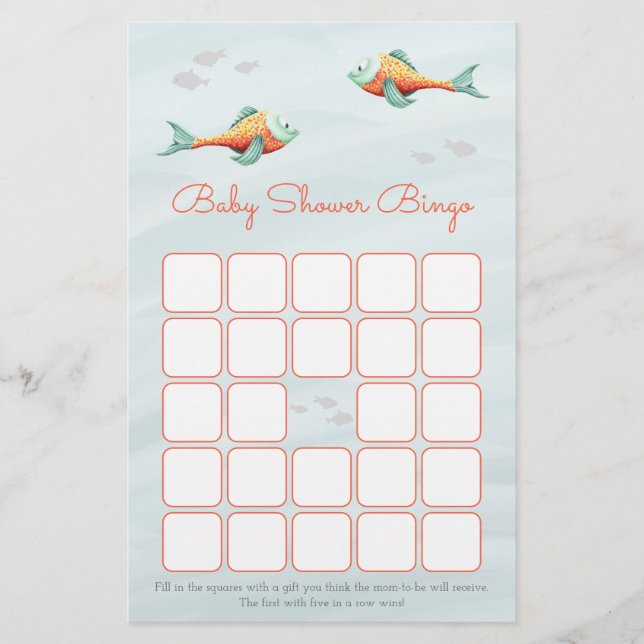 Onder de Zee Fish Theme Baby shower Bingo Kaart (Voorkant)