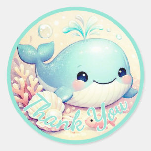 Onder de Zee Geslacht Neutrale Baby Shower Oceaan  Ronde Sticker