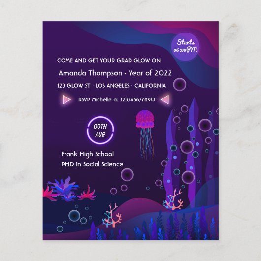 Onder de zee Glow Afstudeerfeest Flyer (Voorkant)