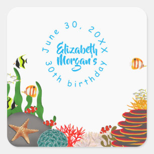Onder de Zee Grot Planten Vissen Koralen Verjaarda Vierkante Sticker