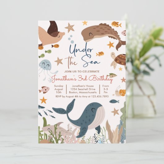 Onder de zee Haai Schildpad Zeeleven Verjaardag Kaart (Staand voorkant)