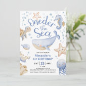 Onder de Zee! Jongen Schattige Oceaan 1e Verjaarda Kaart (Staand voorkant)