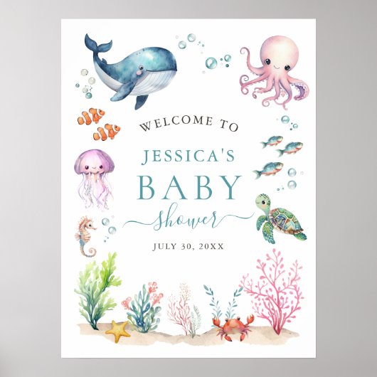Onder de zee kleurrijke babyshower welkom poster (Voorkant)