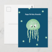 Onder de zee Kwallen Persoonlijke Blauwe Verjaarda Briefkaart (Voorkant / Achterkant)