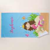 Onder de Zee Lieve Bruine Meermin Aangepaste Naam Strandlaken (Voorkant)