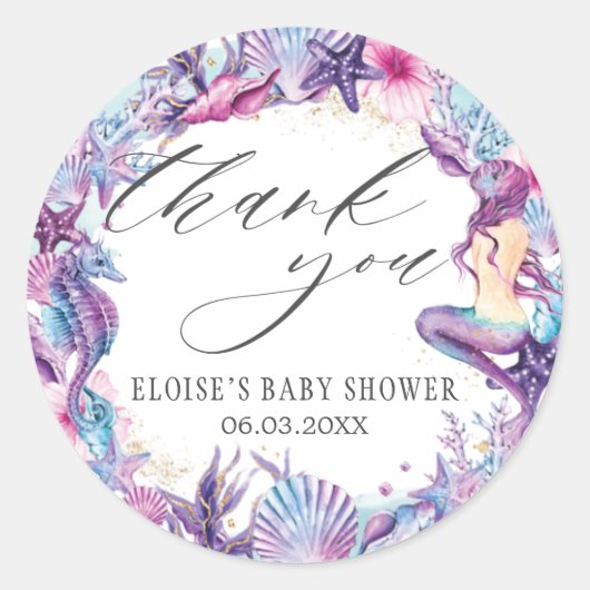 Onder de zee Meermin Baby Shower Paars Turquoise Ronde Sticker (Voorkant)