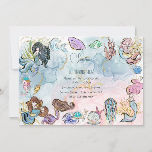 Onder de zee Meerminnen kinderverjaardag Kaart (Voorkant)