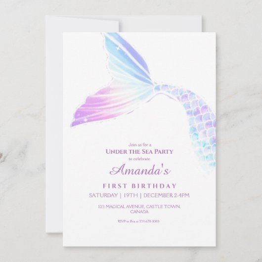 Onder de Zee Meerminstaart Meisjes Verjaardagsfees Kaart (Voorkant)