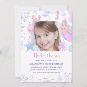 Onder de Zee Meisje 3e Verjaardag Zeemeermin Foto Kaart