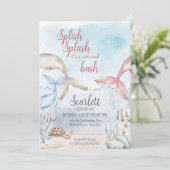 Onder de Zee Mermaid Bash Waterverf Birthday Kaart (Staand voorkant)