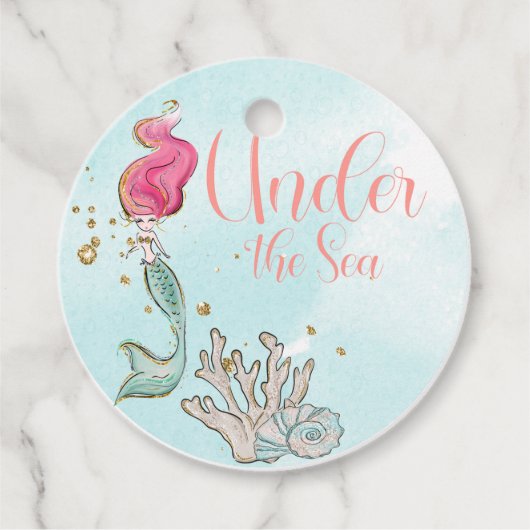 Onder de Zee Mermaid Birthday Waterverf Bedankjes Labels (Voorkant)