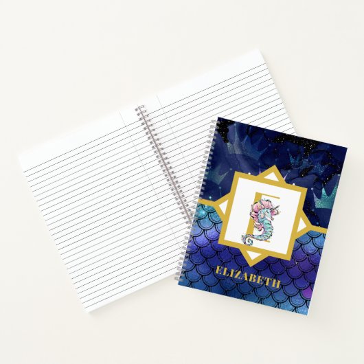 Onder de zee met zeepaardje eenhoorn voeg initiaal notitieboek (Binnen)