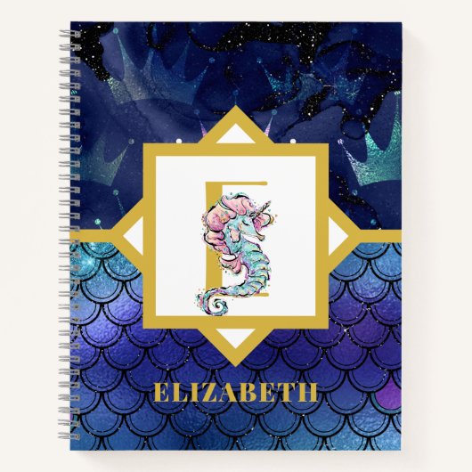 Onder de zee met zeepaardje eenhoorn voeg initiaal notitieboek (Voorkant)