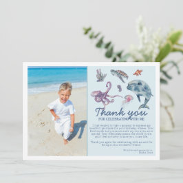 Onder de Zee Moderne Kinderen Foto Verjaardag Bedankkaart