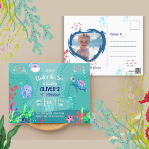 Onder De Zee Oceaan 1e Verjaardag Jongen Briefkaart