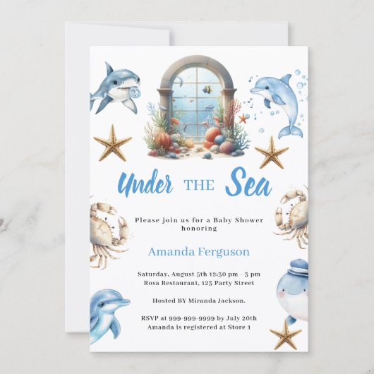 Onder de zee oceaan dieren jongen Baby Shower Kaart (Voorkant)