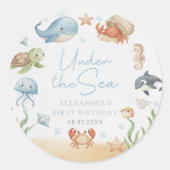 Onder De Zee Oceaan Dieren Verjaardagssticker Ronde Sticker (Voorkant)
