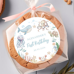 Onder De Zee Oceaan Dieren Verjaardagssticker Ronde Sticker