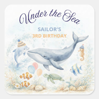 Onder de Zee Oceaan Dieren Walvis Verjaardag Vierkante Sticker