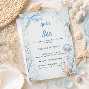 Onder de zee oceaanblauwe jongen Baby Shower Kaart