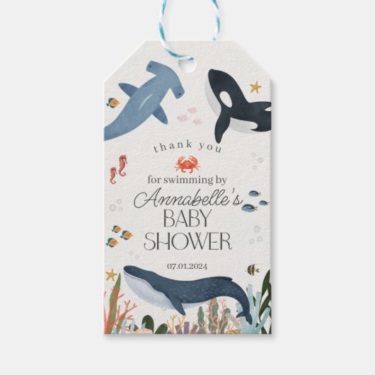 Onder de Zee Ocean Baby Shower Feestgoederen Cadeaulabel (Voorkant)