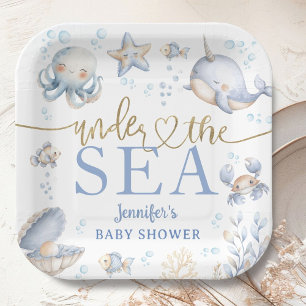 Onder De Zee Ocean Baby Shower Jongen Blauw Papieren Bordje