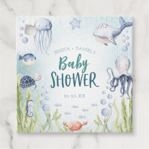 Onder de Zee Ocean Baby shower Square Favor Tags Bedankjes Labels