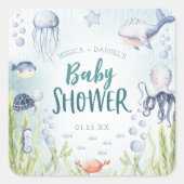 Onder de Zee Ocean Baby shower Square Stickers (Voorkant)