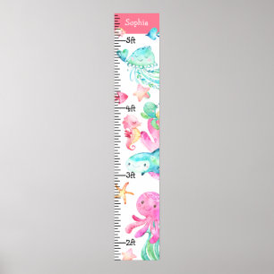 Onder de Zee Ocean Cute Pink Blauwgroen Groeigrafi Poster