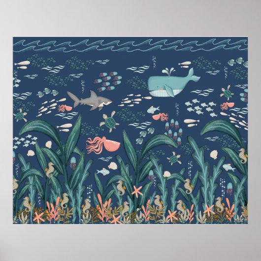 Onder De Zee Ocean Dieren Nursery Poster (Voorkant)