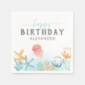 Onder de Zee Ocean Happy Birthday Party Servet (Voorkant)
