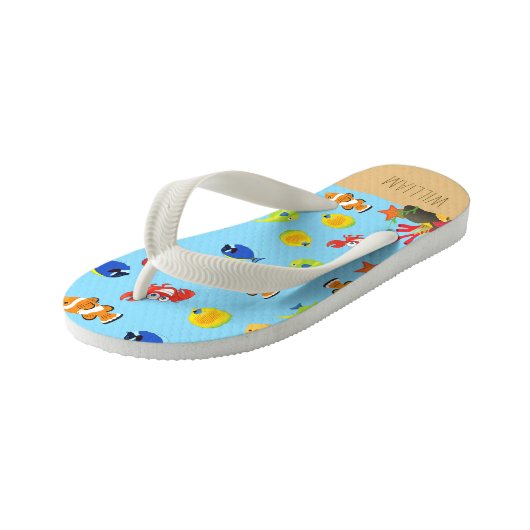 Onder de Zee Ocean Vis en Anker Kindernaam Kinder Teenslippers (Schuin)