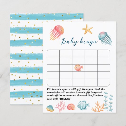 Onder de Zee Ocean Waterverf baby shower bingo g (Voorkant / Achterkant)