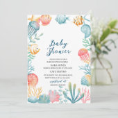 Onder de Zee Ocean Waterverf Baby shower Invi Kaart (Staand voorkant)