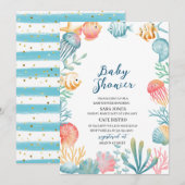 Onder de Zee Ocean Waterverf Baby shower Invi Kaart (Voorkant / Achterkant)