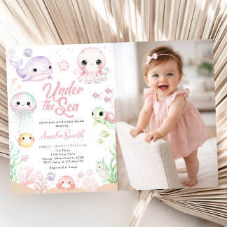 Onder De Zee Oceandier Foto Meisje Baby Shower Kaart