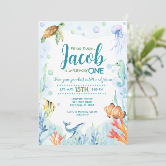 Onder de Zee Oceandieren verjaardagsuitnodiging Kaart (Staand voorkant)