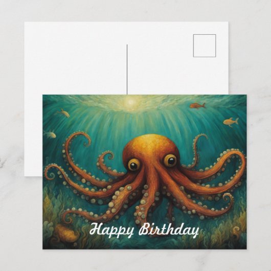 Onder De Zee Octopus Gefeliciteerd Briefkaart (Voorkant / Achterkant)
