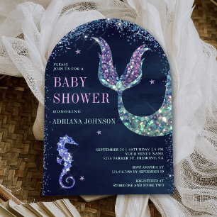 Onder de Zee Paarse Zeemeermin Boog Navy Baby Show Kaart